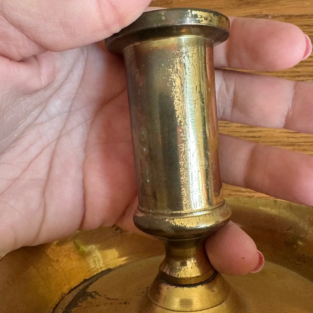 Vintage‎ Solid Brass Chamberstick Candle Holder Made in India Gold Tone